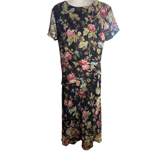 Vintage Positive Attitude Black Floral Beaded Maxi Elegant Evening Dress Sz 12P - Picture 2 of 6